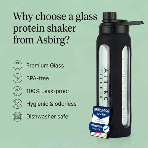 Vista 2 de 2.0 Botella mezcladora de proteínas de vidrio de 35 onzas, sin BPA, tapa a prueba de fugas, bola mezcladora de acero inoxidable y funda