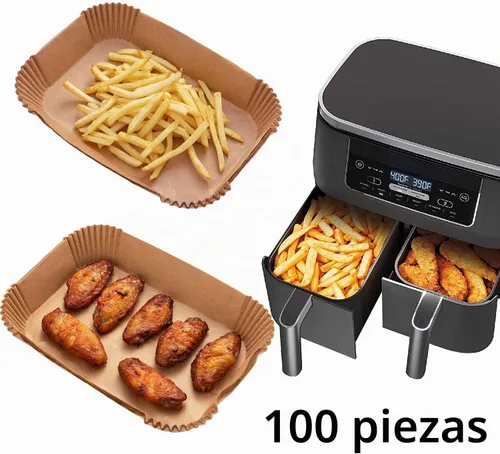 Vista 5 de Forro de papel desechable para freidora de aire, 100 piezas de revestimientos de pergamino de grado alimenticio para Ninja DZ201, accesorios