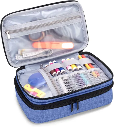 Vista 2 de Luxja Organizador de accesorios de costura, organizador de suministros de costura de doble capa para agujas, tijeras, cinta métrica, hilo y otras