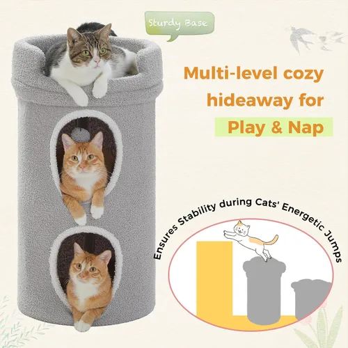 Vista 3 de PETEPELA Camas para gatos de 2 niveles para gatos de interior, casa pequeña en árbol para gatos con cama extraíble, bonita cueva escondida