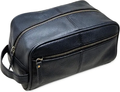 Vista 11 de jaald Neceser de cuero genuino negro de lujo para hombre, kit de ducha, bolsa de afeitado y aseo para viajes, padrinos de boda, regalo para hombres