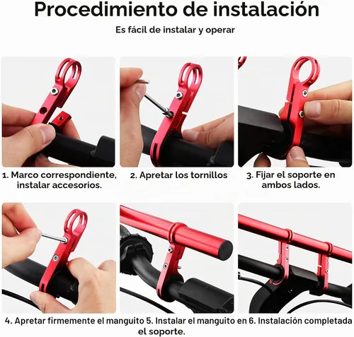 Vista 6 de Manillar de bicicleta, extensor de manillar de bicicleta de 11.8 pulgadas, soporte multifuncional de aleación de aluminio, extensión de soporte
