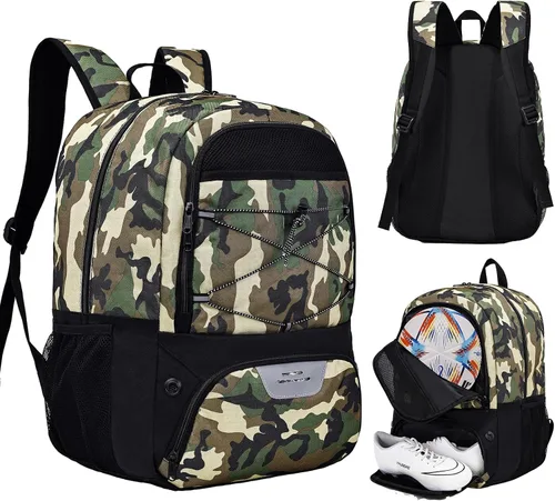 Vista 14 de Hsmihair - Mochila de fútbol juvenil - Mochila para fútbol y baloncesto, con compartimento para pelota y tacos separados