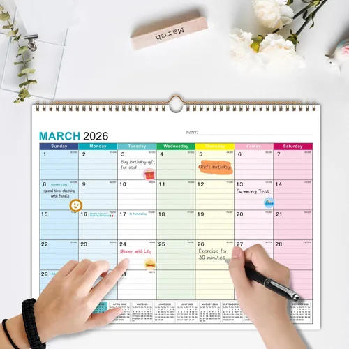 Vista 6 de Kyweel Calendario de pared 2026-2027, enero 2026-junio 2027, 15 x 12 pulgadas, días festivos destacados, calendario de planificación, papel grueso