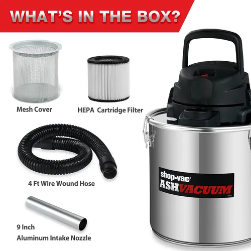 Vista 8 de Shop-Vac 4 Galones 2.0 HP Pico Aspirador de Cenizas, Aspirador de Cenizas de 7.0 Amperios con Filtro HEPA, Manguera y Accesorios para Chimeneas