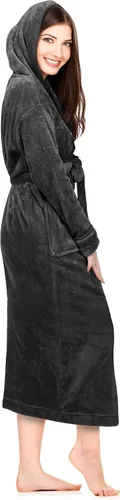 Vista 3 de NY Threads - Bata de baño de vellón con capucha para mujer, larga y afelpada