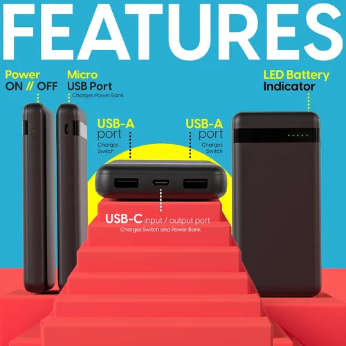 Vista 4 de TALK WORKS Power Bank Compatible with Nintendo Switch - Portable Charger Power Battery Pack with USB Ports LED Battery Indicator - Easy-to-Carry