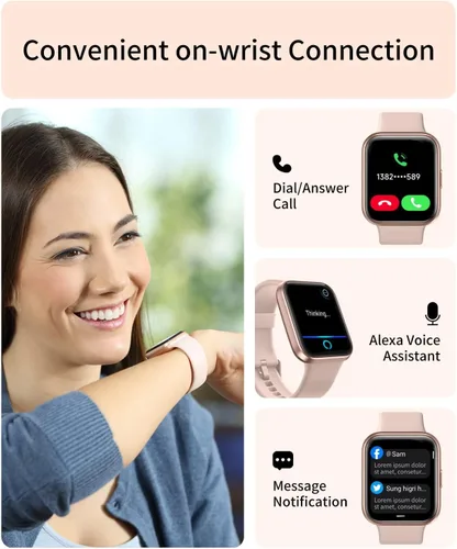 Vista 2 de RERE ASW2 - Reloj inteligente (respuesta/hacer llamada), Alexa integrado, rastreador de fitness de 1.69 pulgadas con 60 modos deportivos, frecuencia