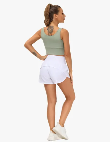 Vista 4 de THE GYM PEOPLE Womens High Waisted Running Shorts Quick Dry Athletic Workout Shorts with Mesh Liner Zipper Pockets