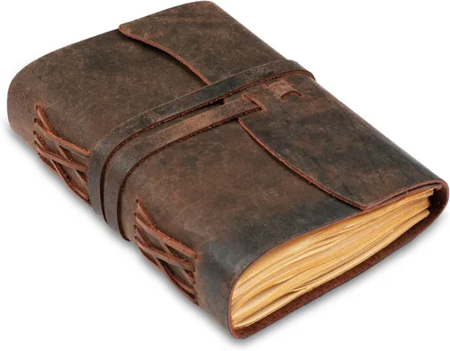 Vista 13 de LEATHER VILLAGE Diario encuadernado en cuero, negro, 7 x 5 pulgadas, 220 páginas, diario vintage de papel en blanco para escribir, dibujar, cuaderno