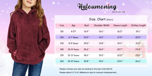 Vista 6 de Haloumoning Sudadera con capucha de forro polar mullido para niñas de 4 a 15 años