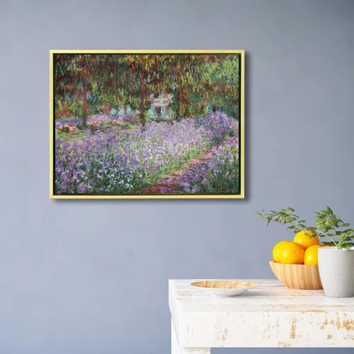 Vista 2 de Wieco Art Lienzo enmarcado para pared, diseño de lirios en el jardín de Monet, 1900 por Claude Monet, impresionismo, arte impreso, obra de arte