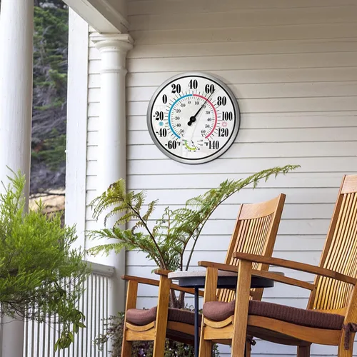 Vista 7 de Termómetro para interiores y exteriores, termómetros para patio, números grandes, 12 pulgadas, resistente a la intemperie, sin batería, termómetro
