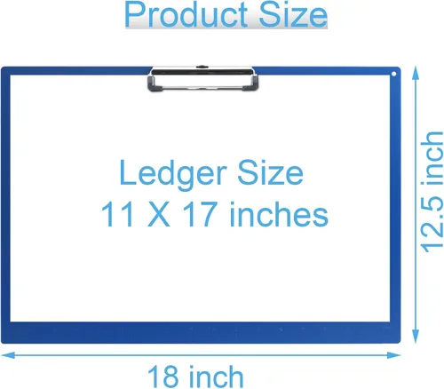 Vista 2 de Acocony Portapapeles de 11 x 17 pulgadas, con regla, portapapeles extra grande, clip de perfil bajo, 11 x 17 pulgadas, plástico azul, paquete de 1
