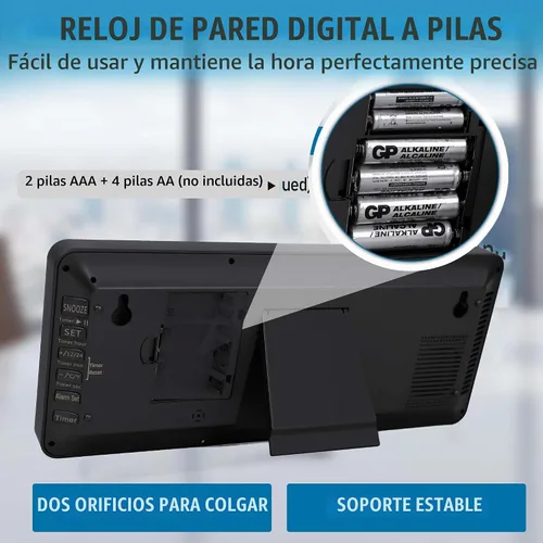 Vista 3 de TXL Reloj de pared digital grande de 14.2 pulgadas, funciona con pilas, reloj digital con pantalla grande con día, fecha y temperatura, reloj