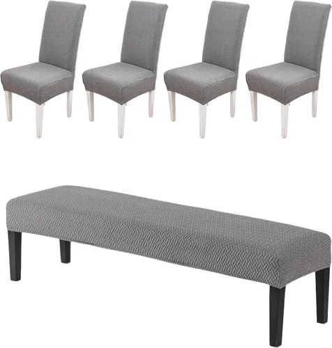Vista 8 de CRFATOP 4 Piezas de Fundas Elásticas para Silla de Comedor con Funda para Banco Fundas Impresas para Silla de Comedor Fundas para Cojín de Asiento