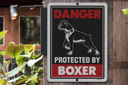 Vista 4 de Honey Dew Gifts, Cartel de metal con texto en inglés «Beware of Dog» («Beware of Dog») de «Danger Protected Boxer» («Beware of Dog») de 9 x 12
