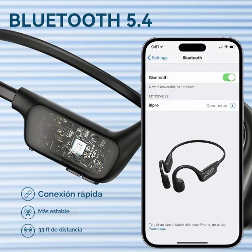 Vista 7 de Auriculares de Conducción Ósea, Auriculares Abiertos Bluetooth 5.4 con Micrófono, 15H de Reproducción, Auriculares Inalámbricos Resistentes al Sudor
