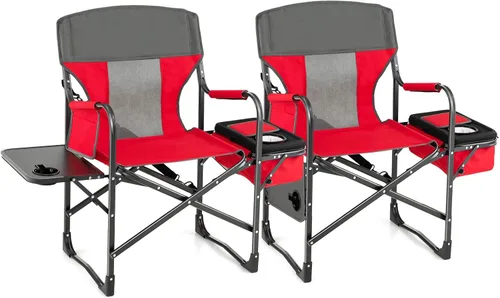 Vista 10 de Tangkula Sillas de campamento, silla de campamento plegable con mesa auxiliar, bolsa refrigeradora, silla de césped acolchada exterior portátil