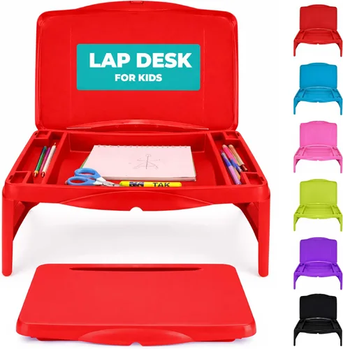Vista 11 de MAVOCRAFT - Bandeja plegable para regazo para niños con almacenamiento, escritorio portátil para niños y adultos, escritorio de regazo para niños