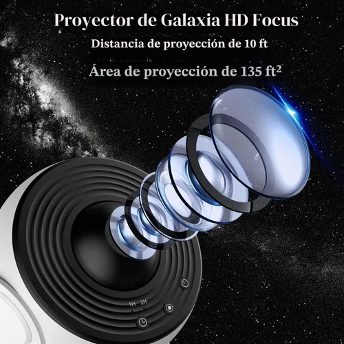Vista 6 de Proyector de estrellas, proyector de planetario mejorado para dormitorio, proyector educativo de galaxia de audio con 13 discos Galaxy reemplazables