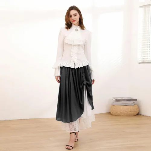 Vista 6 de Falda renacentista victoriana de doble capa para mujer