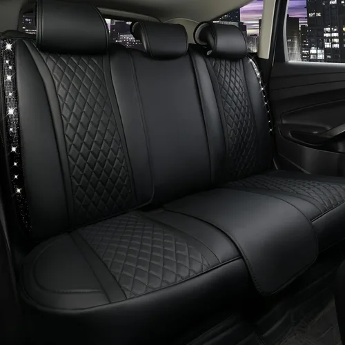 Vista 2 de Car Pass Funda de asiento trasero, brillantes, acolchadas, cuero napa, impermeable, transpirable, protector de ajuste universal para automóvil
