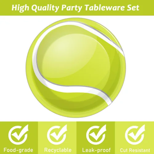 Vista 3 de Wiooffen Juego de 24 platos de papel para fiestas de tenis, juego de vajilla desechable, platos de postre para fiestas de tenis, deportes