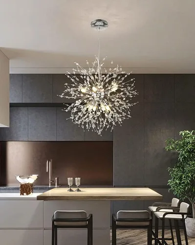 Vista 2 de Candelabros de cristal modernos de 9 luces cromadas de diente de Cromo