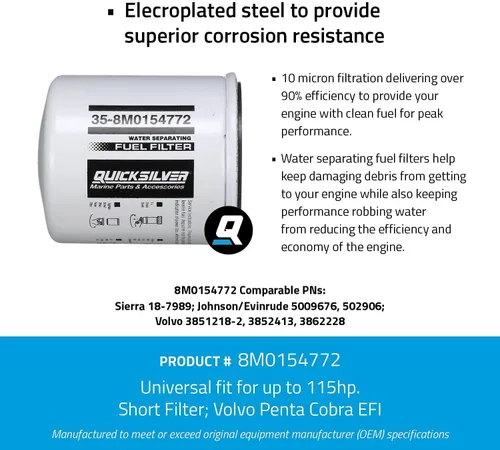 Vista 5 de Quicksilver - Filtro de combustible separador de agua para fueraborda Johnson/Evinrude seleccionados - Reemplaza Johnson/Evinrude 5009676, 502906