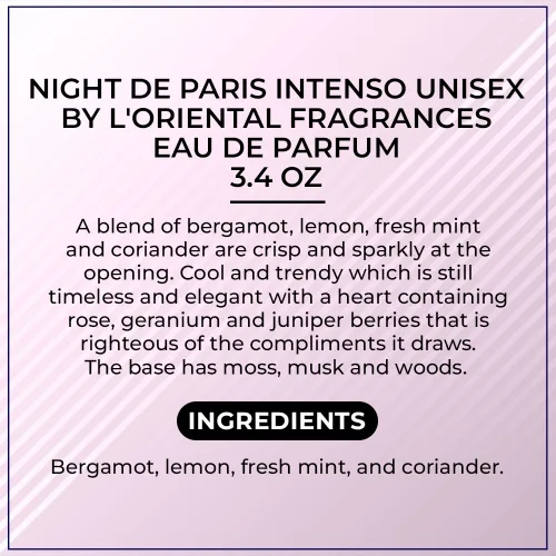 Vista 7 de L'ORIENTALE FRAGRANCES Night De Paris Intenso Eau de Parfum en espray para hombre, 3.4 onzas