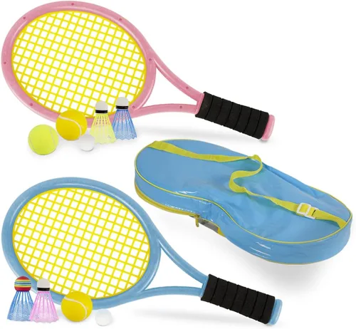 Vista 7 de Raquetas de tenis para niños con bolsa de transporte, pelotas de entrenamiento suaves y pájaros de bádminton, juego de regalo de raquetas de tenis