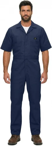 Vista 8 de Natural Uniforms Overol de manga corta con cremallera para hombre, resistente a las manchas y a las arrugas (negro, talla XS)