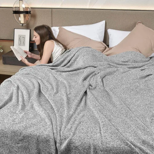 Vista 6 de KAWAHOME - Manta de punto para verano, ligera, transpirable, peluda, de jersey para sofá o cama