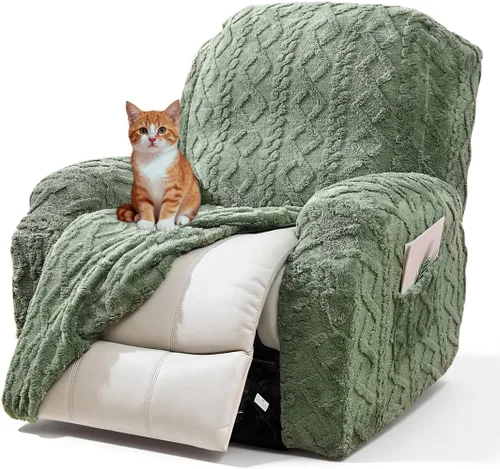 Vista 19 de vctops 6 Piezas Fundas de Sofá Reclinable Loveseat de Felpa con Jacquard Geométrico Suaves Peludas Esponjosas Protector de Muebles Antideslizante
