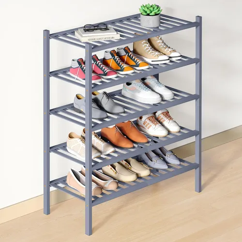 Vista 109 de Smiry Zapatero de bambú para armario, organizador de zapatos de madera de 3 niveles, estante apilable de almacenamiento de zapatos de madera