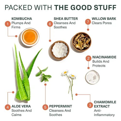 Vista 5 de Botanic Tree Kombucha & ácido glicólico exfoliante lavado facial para piel envejecida - Limpiador facial para mujeres - Efectos de lipofilling