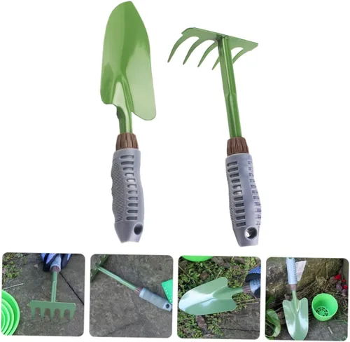 Vista 4 de POPETPOP Juego de herramientas manuales de jardinería: rastrillo de pala multifuncional, ligero, cómodo, mango de plástico, fácil de almacenar, kit