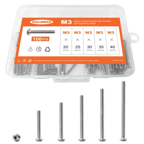 Vista 16 de Tornillos de cabeza de botón M3 x 4 mm, 6 mm, 8 mm, 10 mm, 12 mm, tornillos de cabeza de botón, acero inoxidable 304, totalmente roscado, unidad