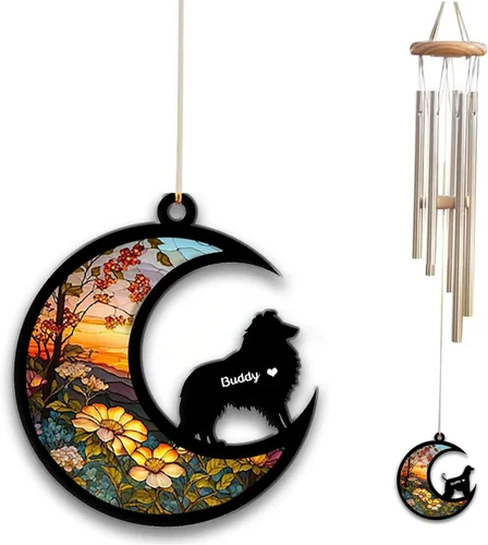 Vista 16 de Carillón de viento con atrapa el sol afghan Hound, campanilla de viento conmemorativa de girasol personalizada para perro, regalo de pérdida