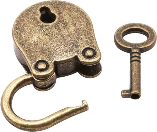 Vista 5 de Candado de bronce de estilo antiguo vintage de 3 piezas, pequeño candado de metal estilo arcaize, con llave para caja de joyería, caja