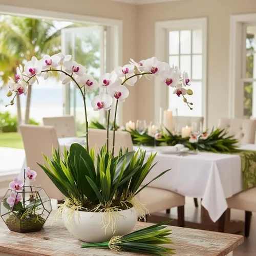 Vista 3 de HomeSoGood 4 hojas de orquídea artificial de 12 pulgadas, plantas
