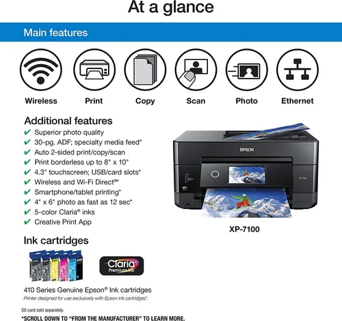 Vista 3 de Epson Expression Premium XP-7100 All-in-One Color Inkjet Printer - Print Scan Copy - 15 ppm, 5760 x 1440 dpi, 8.5 x 14, Auto 2-Sided Printing