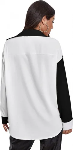 Vista 2 de SheIn Blusa de manga larga con cuello en V y botones para mujer