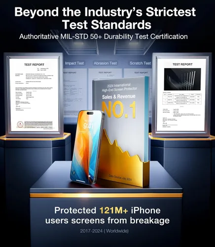 Vista 2 de UltraGlass TOP 9H+ - Protector de pantalla de vidrio para iPhone 13 [grado militar inastillable y más duradero] Protector de pantalla completa 13