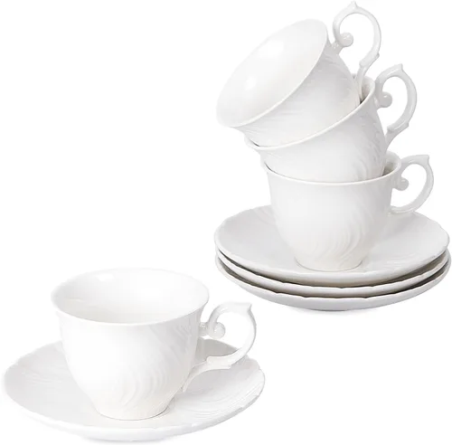 Vista 11 de Agyiuns tazas y platillos de cerámica para café, 6oz, taza de café para café, latte, café moca y té - Juego de 4 (Flores grandes - Juego de 4)