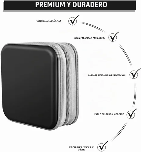 Vista 3 de Estuche para CD/DVD, 48 Capacidad, Negro, Plástico, Portátil, Ligero