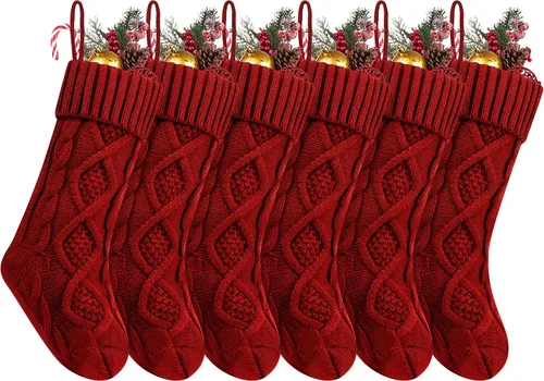 Vista 22 de Fesciory Calcetines de Navidad, paquete de 6 calcetines de punto grandes de 18 pulgadas y decoración para fiestas familiares de Navidad, borgoña