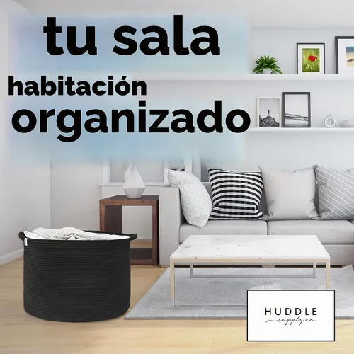 Vista 7 de XXXXL LAVABLE Cesta Grande Negra para Mantas Cesta para Sala de Estar 2 Piezas Cestas de Juguetes Almacenamiento Niños de Cuerda Tejida XXX Cesta