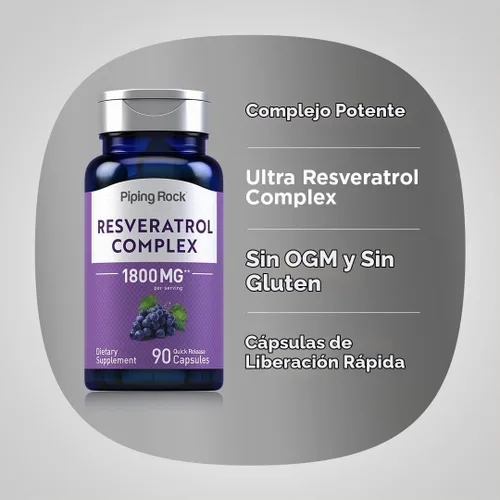 Vista 4 de Piping Rock Complejo de resveratrol 90 cápsulas Fórmula ultra potente